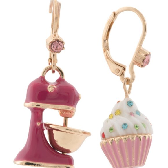 Betsey Johnson Jewelry - NWT Betsey Johnson Red Enamel Kitchenaid Mixer and Cupcake Earrings